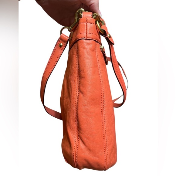 Coach Ashley Leather Convertible Hobo Bag - Coral Orange - Picture 12 of 15